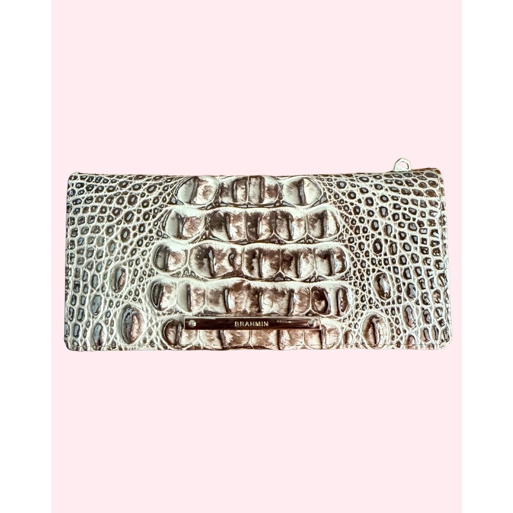Brahmin Melbourne Ady Wallet Ginger Crocodile Embossed Leather Organizer Bronze